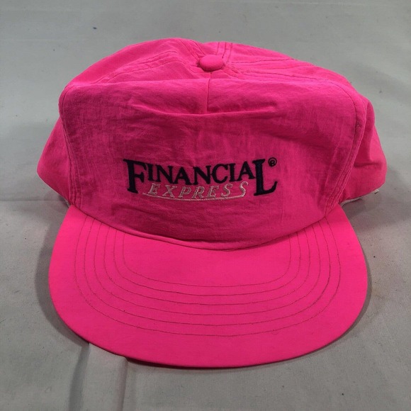 Vintage Financial Express Hat Cap Trucker Neon Pink SnapBack Mens One Size Fits - Picture 1 of 10